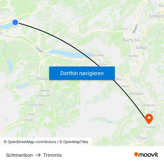 Schmerikon to Trimmis map