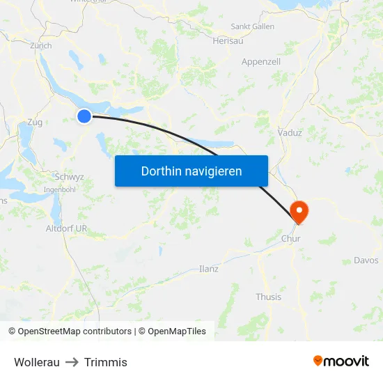 Wollerau to Trimmis map