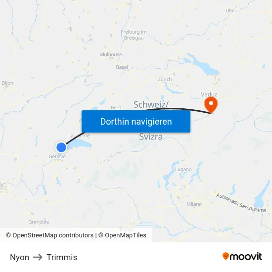Nyon to Trimmis map
