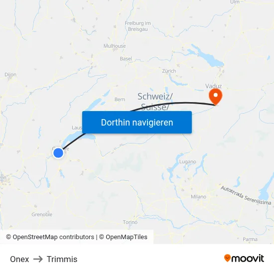 Onex to Trimmis map
