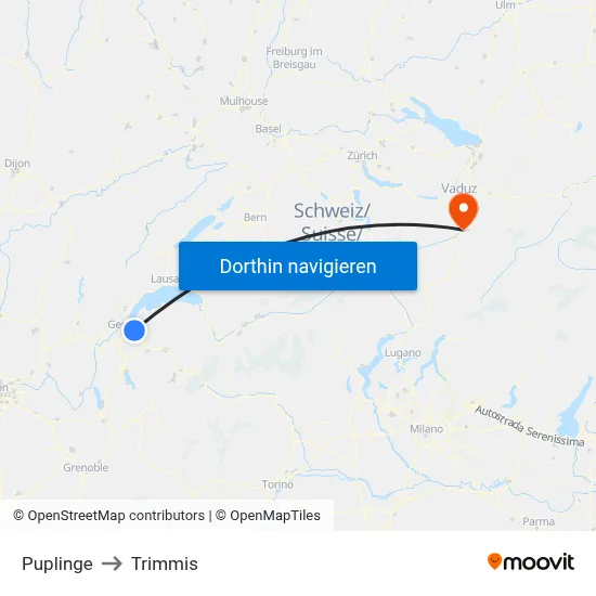 Puplinge to Trimmis map