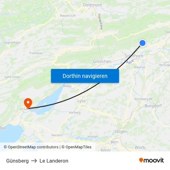 Günsberg to Le Landeron map