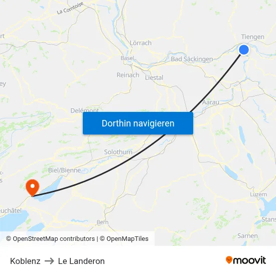 Koblenz to Le Landeron map