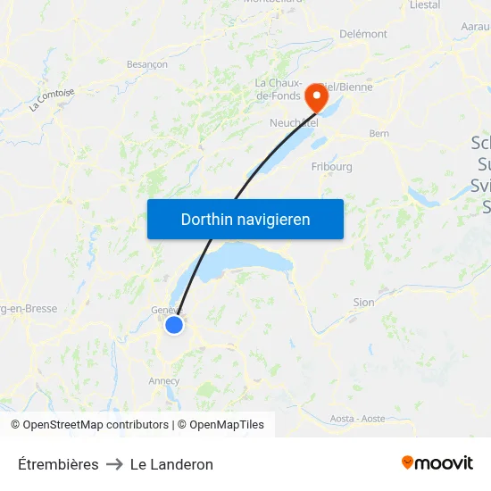 Étrembières to Le Landeron map