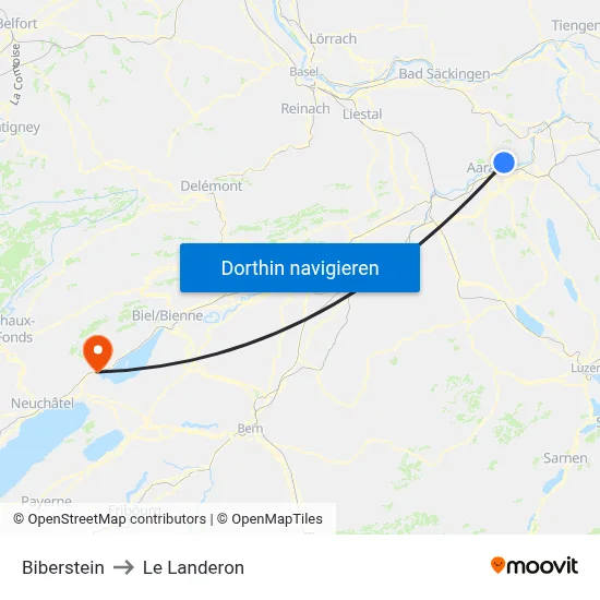 Biberstein to Le Landeron map