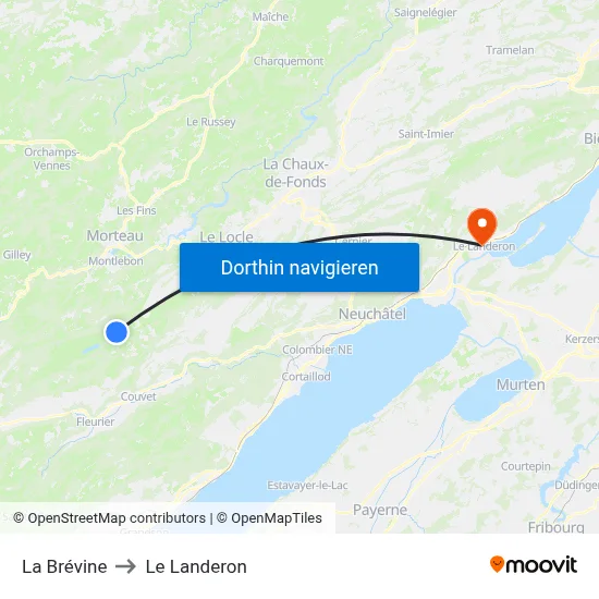 La Brévine to Le Landeron map