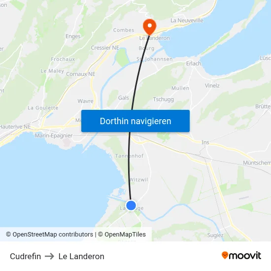 Cudrefin to Le Landeron map