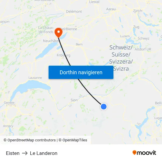 Eisten to Le Landeron map