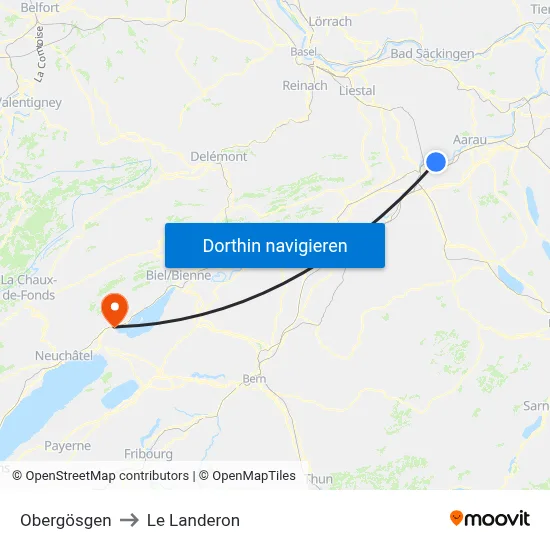 Obergösgen to Le Landeron map