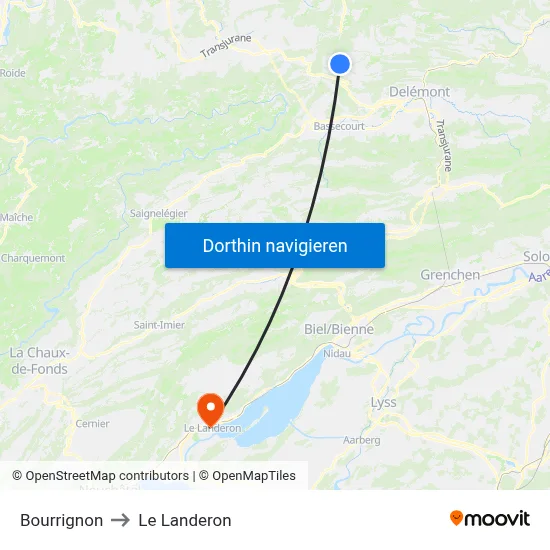 Bourrignon to Le Landeron map