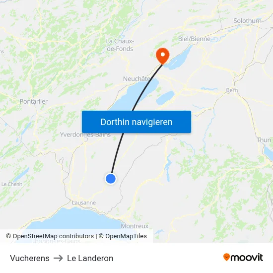 Vucherens to Le Landeron map