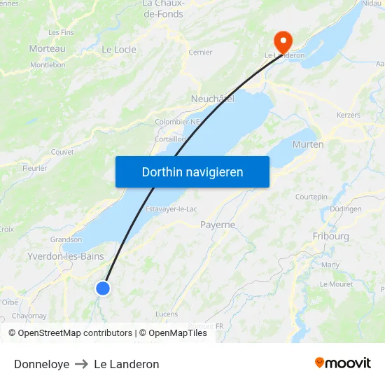 Donneloye to Le Landeron map