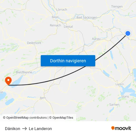 Dänikon to Le Landeron map
