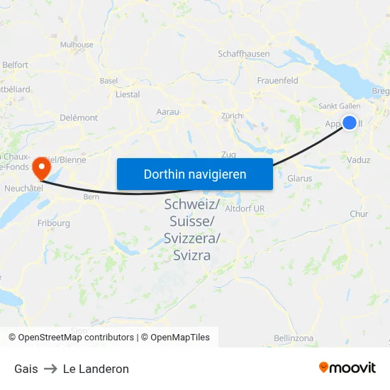 Gais to Le Landeron map