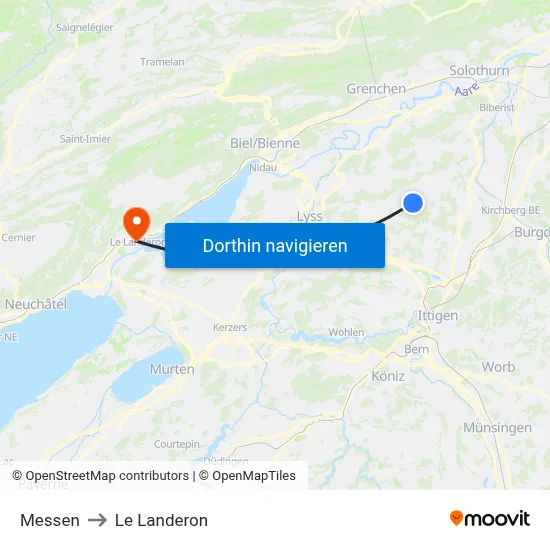 Messen to Le Landeron map