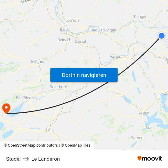 Stadel to Le Landeron map