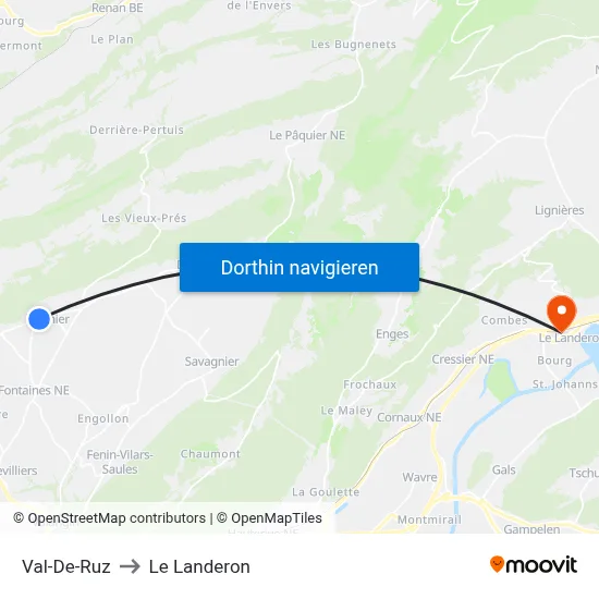 Val-De-Ruz to Le Landeron map