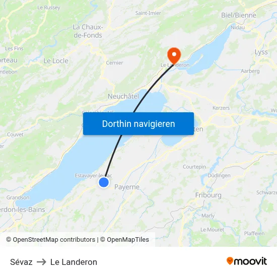 Sévaz to Le Landeron map