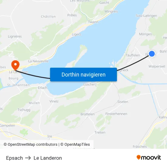 Epsach to Le Landeron map