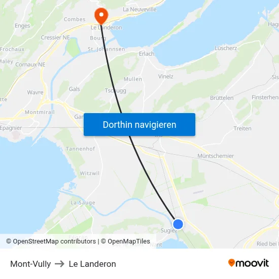 Mont-Vully to Le Landeron map