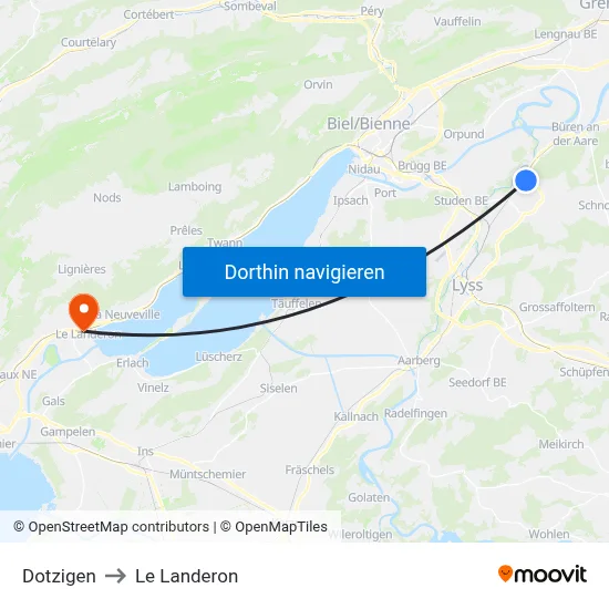 Dotzigen to Le Landeron map