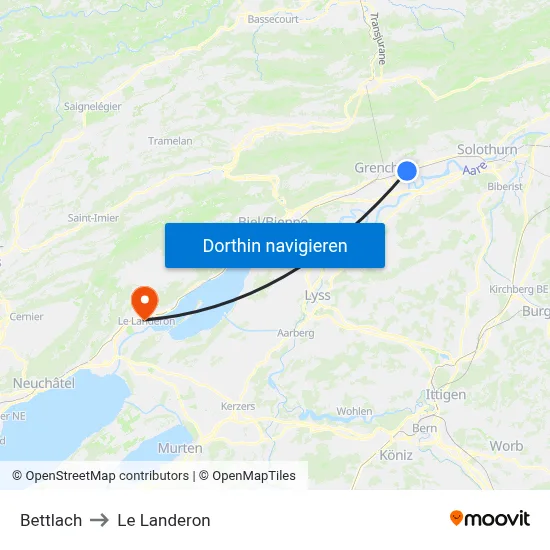 Bettlach to Le Landeron map