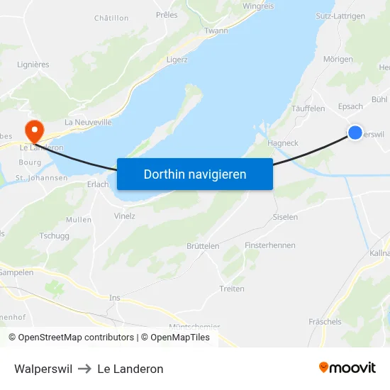 Walperswil to Le Landeron map