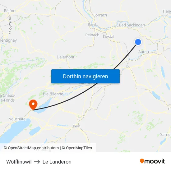 Wölflinswil to Le Landeron map