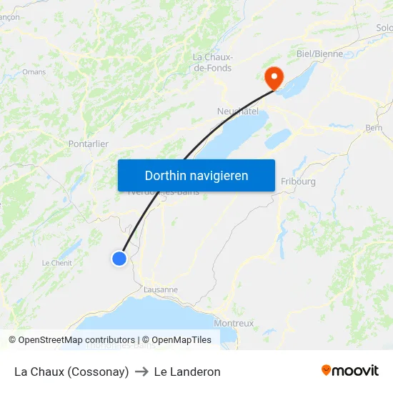 La Chaux (Cossonay) to Le Landeron map