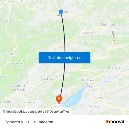 Porrentruy to Le Landeron map