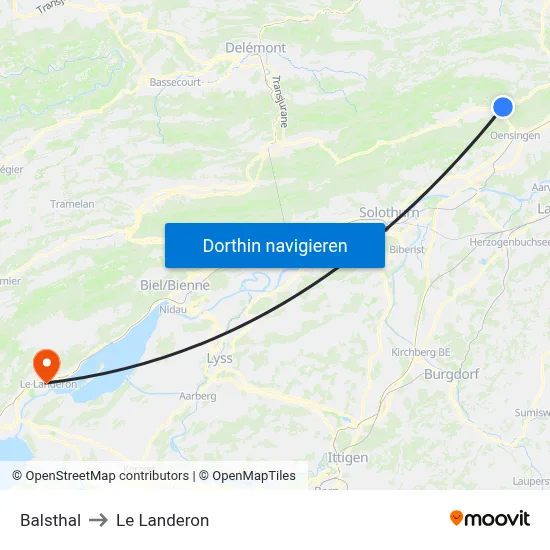 Balsthal to Le Landeron map