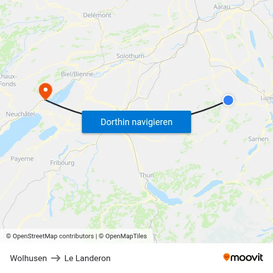 Wolhusen to Le Landeron map