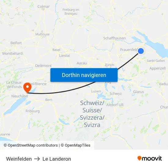 Weinfelden to Le Landeron map
