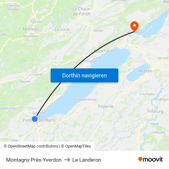 Montagny-Près-Yverdon to Le Landeron map