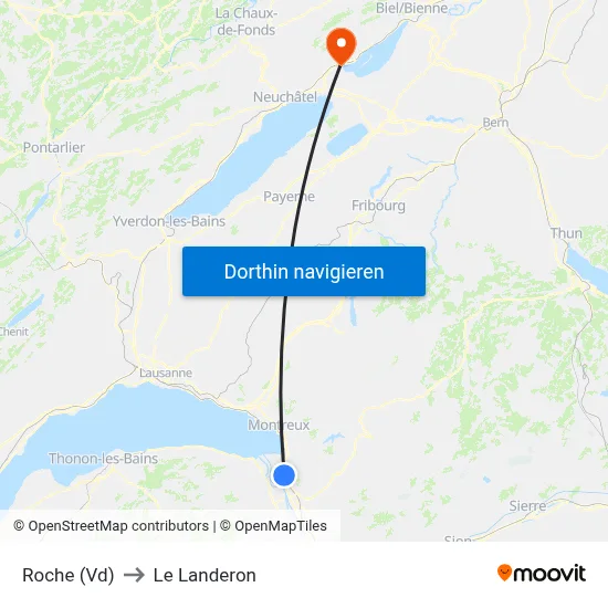 Roche (Vd) to Le Landeron map