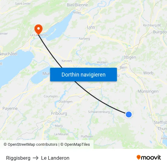 Riggisberg to Le Landeron map