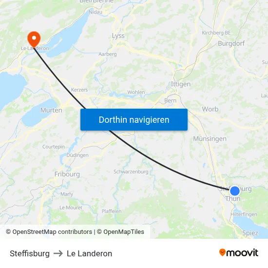 Steffisburg to Le Landeron map