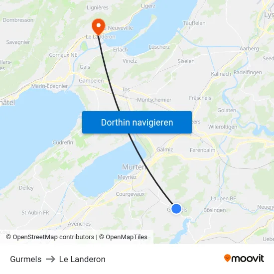 Gurmels to Le Landeron map