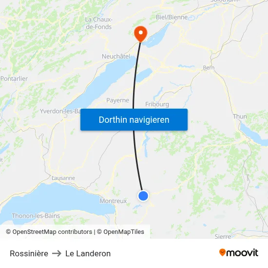 Rossinière to Le Landeron map