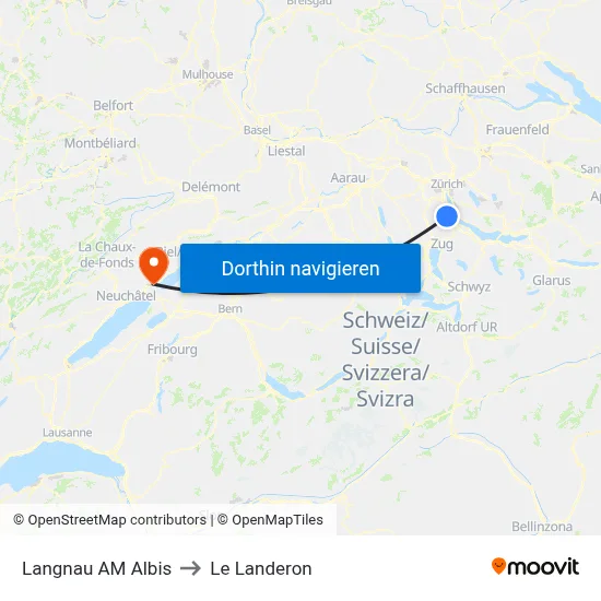 Langnau AM Albis to Le Landeron map