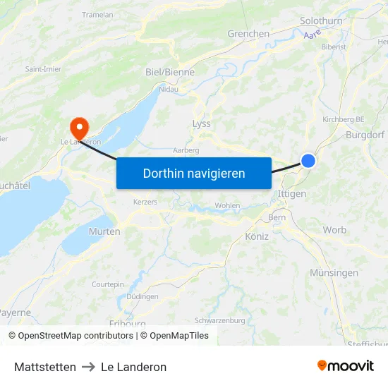Mattstetten to Le Landeron map