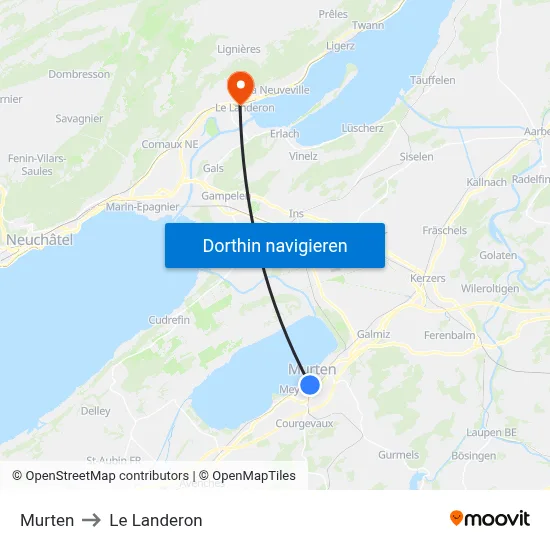 Murten to Le Landeron map