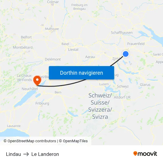 Lindau to Le Landeron map