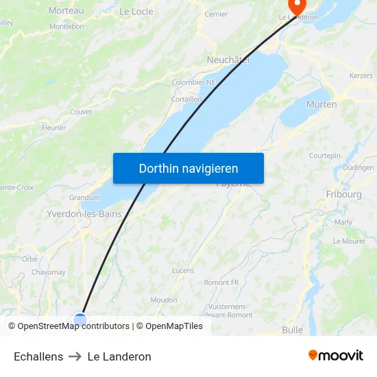 Echallens to Le Landeron map