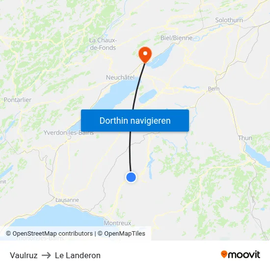 Vaulruz to Le Landeron map