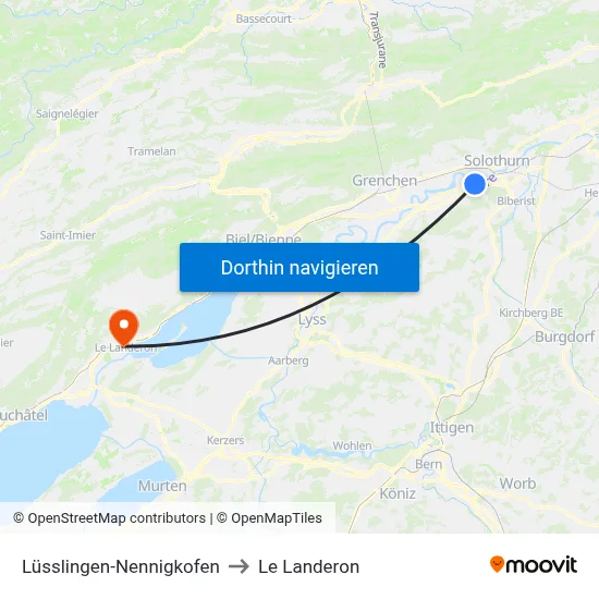 Lüsslingen-Nennigkofen to Le Landeron map
