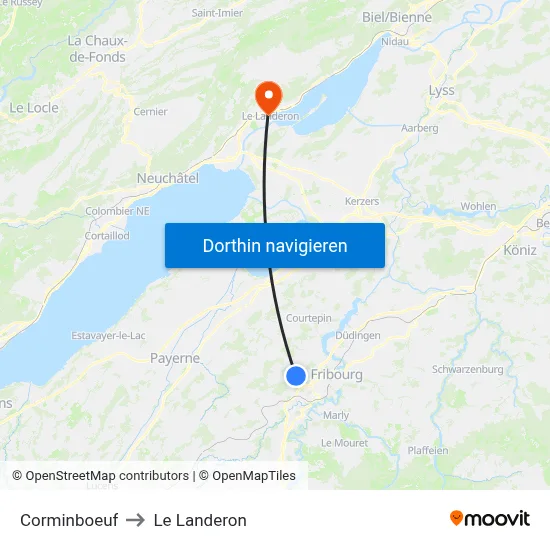 Corminboeuf to Le Landeron map