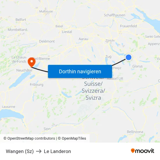 Wangen (Sz) to Le Landeron map