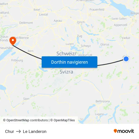 Chur to Le Landeron map