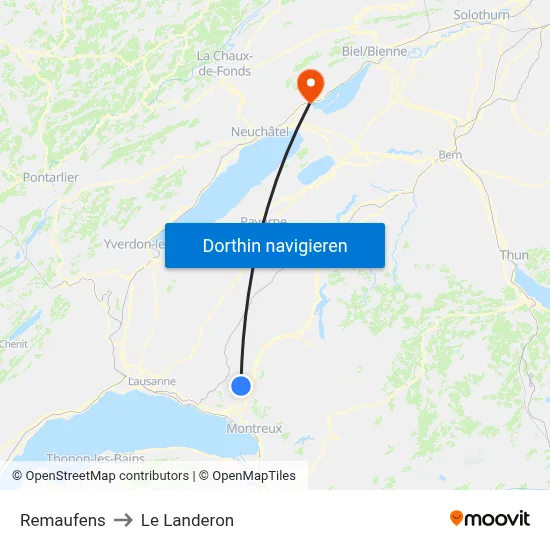 Remaufens to Le Landeron map